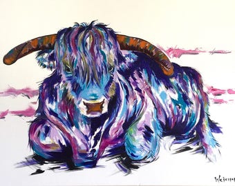 Cow Painting | Art by Aidan Weichard | Original Painting on Canvas | Abstract Animal Art | 'CHASE' 76 x 101cm | Modern Wall Art