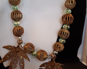 Brass and crystal bead necklace