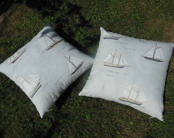 pillows maritime motives gray sailboat