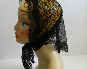 Black Lace Triangle Head Scarf