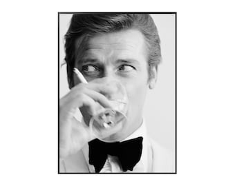 Photography, Roger Moore, James Bond, Black and White, Portrait, Wall art, Print, Poster, Instant Download