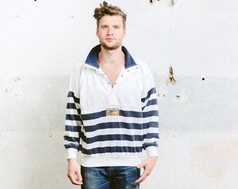 Mens Yachting Sailor Sweatshirt . Vintage 90s Anorak Smock Jacket Striped Sports Sweater Smock 90s Hip Hop Skater . size Large L