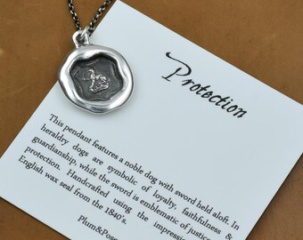 Protection - Dog and Sword Wax Seal Necklace - 336