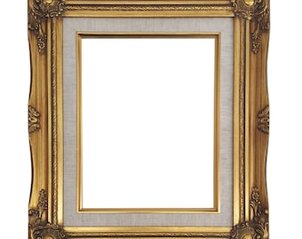 Ornate Baroque Gold Painted Wooden Frame with Cream Linen Liner Shabby Chic Sizes 5x7, 8x10, 11x14, 16x20, 20x24, 24x36
