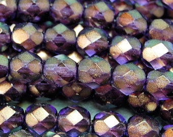Halo - Regal Purple Czech Glass Faceted 6mm Beads -25