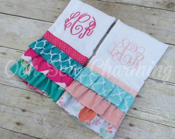 Ruffle Monogrammed Burp Cloth/Keepsake