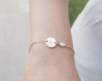 Rose Gold initial & Opal Bracelet, Rose Gold Bracelet, Personalised Disc Bracelet, Initial Bracelet, Opal Bracelet, Dainty bracelet