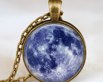 Blue moon necklace, full moon jewelry, moon pendant, lunar pendant, moon jewelry , space pendant