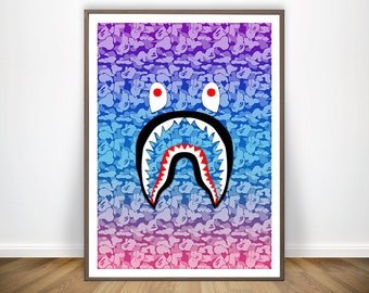 Bape Print * Bape Shark Poster A Bathing Ape Print Sneaker Poster Bape Camo Sneaker Art Prints Kaws Poster Kaws Wall Art Urban Prints