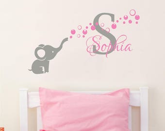 Personalized Name Wall Decal Elephant Decals Nursery Decor Baby Wall Decal Baby Girl Name Decal Children Nursery Custom Name Sticker kp42