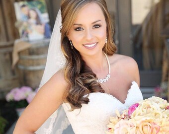 Bridal Jewelry Pearl Wedding Necklace Bridal earrings Swarovski Crystal rhinestone Swarovski Pearl, Wedding jewelry, Claire Set