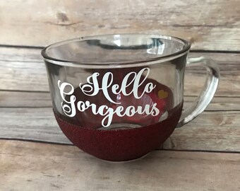 Hello gorgeous glitter dipped coffee mug