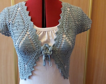 Lace bolero, gray crochet bolero, cotton bolero jacket, crochet bolero, handknitted bolero