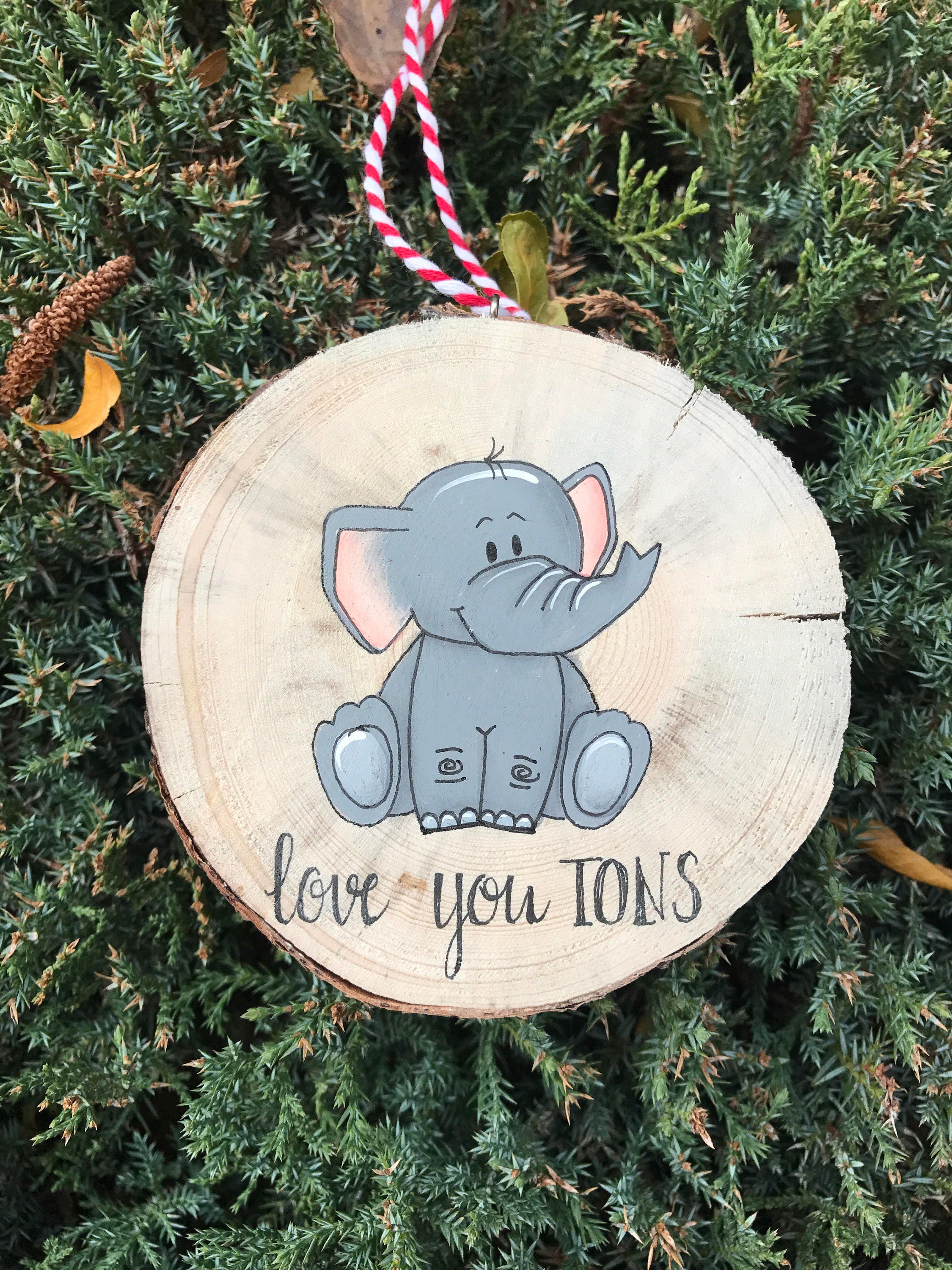 Elephant Ornament Wood Slice Ornament Christmas Ornament