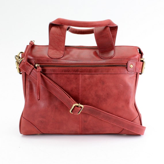 Leather Handbag Purse Tote distressed red vintage leather