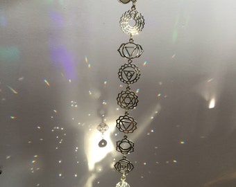Chakra Crystal Suncatcher window hanger, Om Rainbow maker, your choice of silver or gold, meditation room, decoration