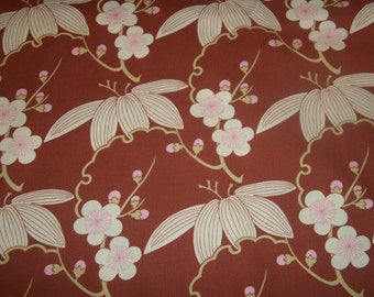 Trailing Cherry By Amy Butler Midwest Modest collection called cherry blossoms on light brown 1 yard cotton quilt fabric