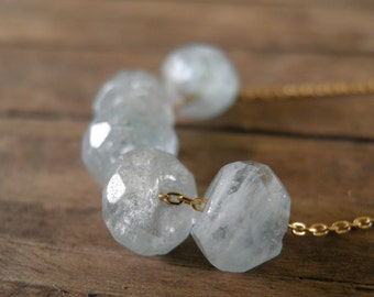 Aquamarine Necklace, Birthstone Jewelry, Faceted Aquamarine, March Birthstone, Gold Necklace, Gift For Her, Aquamarine Jewelry, Gemstone