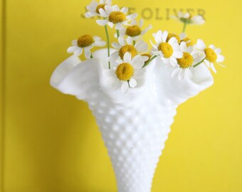 Hobnail Milk Glass Vase by Fenton, Fenton Vase, Ruffled Vase, Hobnail Vase