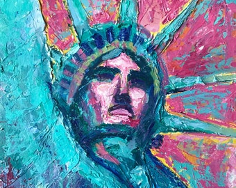 Statue of Liberty original painting 18"x20" on canvas board