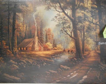 Personalized print. log cabins with a creek and road. personalized sign post. Sign post can be personalized (8 x 10 print only)