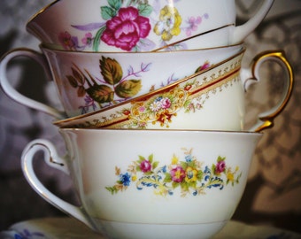 Vintage Tea Cups and Saucers for Tea Parties, Bridal Luncheons, Showers, Hostess Gift, Bridesmaid Gift