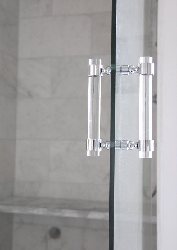 Lucite Shower Door Pull Handles PAIR Brass Satin Brass Lucite Shower Door Pull Handles PAIR Brass Satin Brass