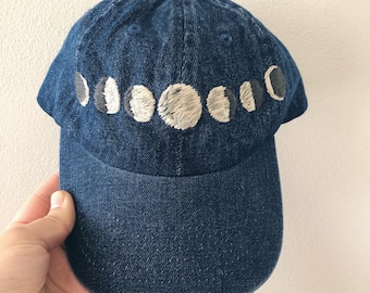 moon phases // embroidered phases of the moon / adult dark denim baseball hat
