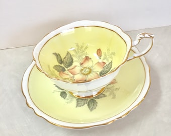 Vintage Paragon Bone China Tea Cup and Saucer - Yellow Wild Rose