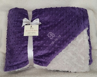 Adult Minky Throw Blanket - Purple and Tan Neutral FAUX FUR Gift Teen EXTRA Large Bedding Dorm Room Quilt