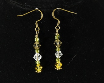 Earrings , Antique brass w/6 , 6mm swarouvski crystals