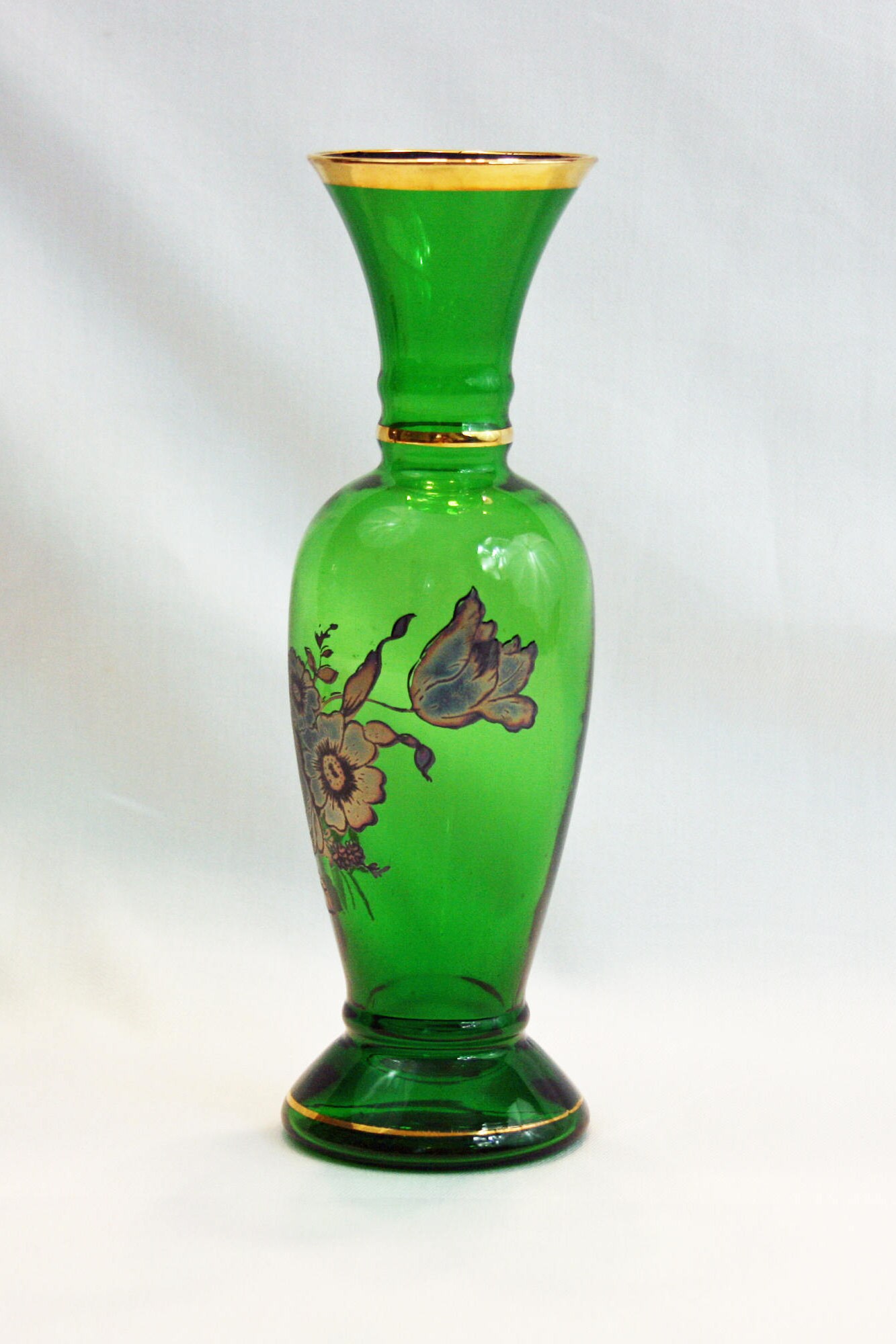 Vintage Lefton Emerald Green Glass Bud Vase Hand Blown