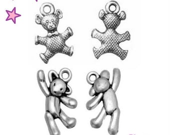 4 3D Teddy bear / 19 and 17 mm bear sterling silver