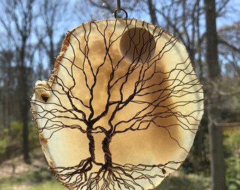 Full Moon Tree-of-Life Agate Slice Sun Catcher, One of a Kind SunCatcher, Sun Catcher, Gemstone, Wire Wrapped Tree, Window Decor, Home