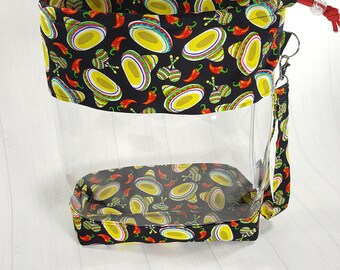 Medium Clear Knitting Project Bag, Cinco de Mayo Clear Vinyl Bag, drawstring Clear window project bag CVM0011