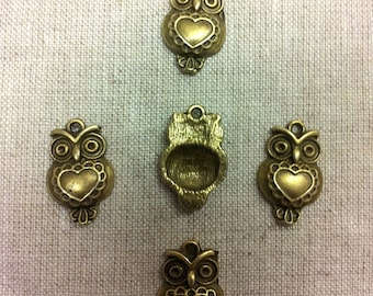 Set of 10 charms bronze metal T24 - owls