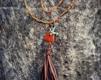 Agate Beaded Hummingbird Necklace