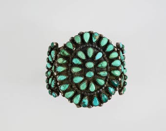 Large Zuni Turquoise Cluster Cuff Sterling Silver