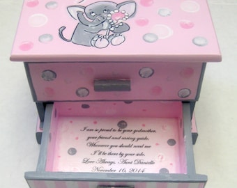 little girls,personalized,jewelry box,elephants,polka dots,stripes,pink,grey,Goddaughter gift,granddaughter gift,personalized girl gift,