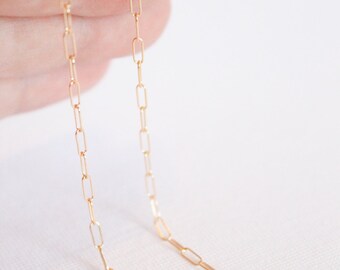 14k Gold Filled Chain by the Foot - 2mm x 5mm Link Elongated Chain - Thin Chain - Fancy Chain Wholesale Chain - Rectangle - Oval / GF-CH006