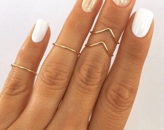 4 Midi Rings in Gold, Chevron and Simple Band Midi Rings. You can wear these non tarnish mid knuckle stacking rings in many combinations!