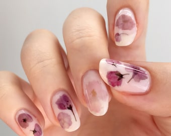 Pressed Cherry Blossom Sakura Flowers Design Water Slide Nail Decals/Nail Tattoos/Nail Stickers