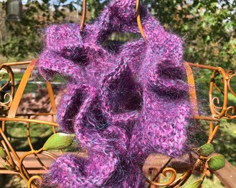 Hand-Knit Corkscrew Mohair Scarf or Boa