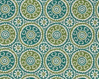 Dark Teal Suzani Upholstery Fabric - Navy Teal Fabric for Furniture - Heavyweight Textile - Suzani Throw Pillow Pouf and Floor Pillow Fabric