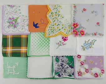 Vintage Hanky Lot of One Dozen Assorted Vintage Hankies Handkerchiefs (Lot #O11)