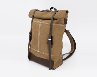 Vintage Style Leather Canvas Backpack