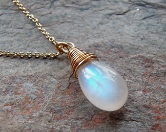 Rainbow Moonstone Gold Filled Pendant Necklace