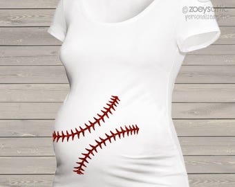 Sparkly baseball maternity shirt glitter belly custom womens non-maternity or maternity shirt - fun pregnancy announcement shirt MMAT-039