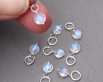 Petite Rainbow Moonstone Birthstone Charm, Moonstone Pendant, Moonstone Jewelry, Moonstone Coin, Wire Wrapped Pendant, Stones 69