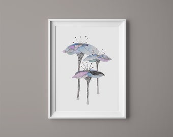 Original Art Print, Watercolor Painting, Graphic, 11.6 cm x 8.25 (A4) - Flowers